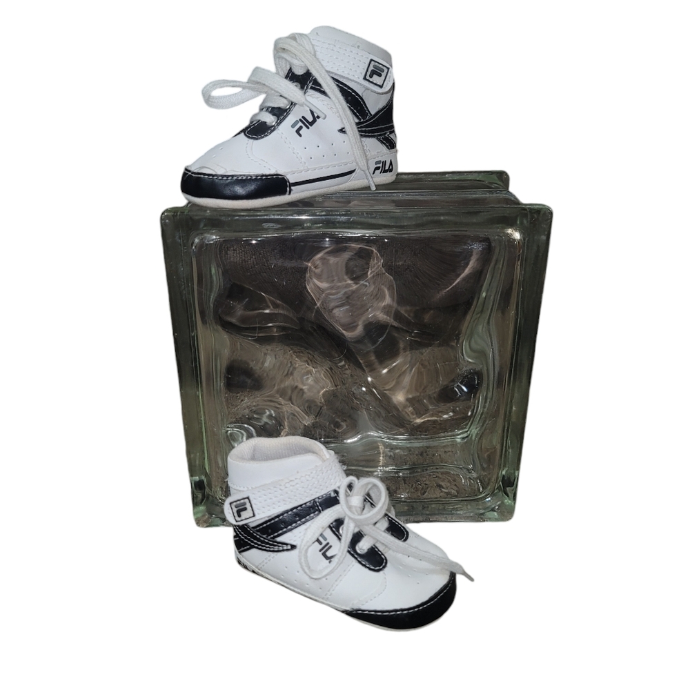 Fila Shoe Baby 9-12M White Black Faux Leather Crib Shoe Fashion Sneaker High Top